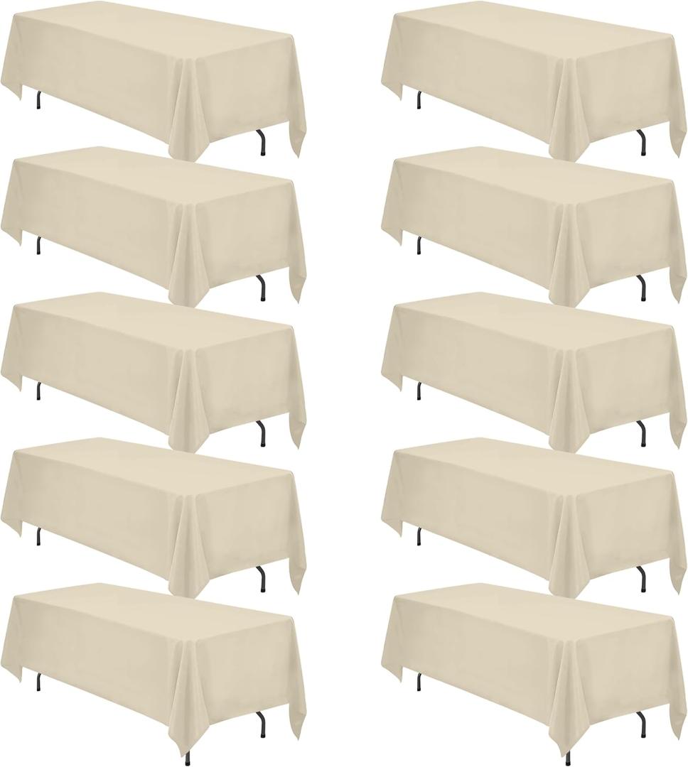BRILLMAX 10 Pack Beige Tablecloths 70 x 120 Inch for 6ft or 8ft Rectangle Tables - Rectangular Bulk Linen Polyester Fabric Washable Cloth Cover for Wedding Reception Banquet Birthday Party