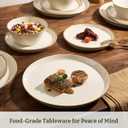 Famiware Saturn Stoneware Dinnerware Sets for 8 (24 Pieces), Ceramic Plates and Bowls Dish Sets with Hand-Painted Trim - Chip & Scratch Resistant, Microwave & Dishwasher Safe Tableware, Vanilla White