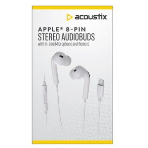 Acoustix Apple 8-pin Stereo Audiobuds With In-Line Microphone And Remote White