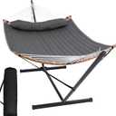 SUNCREAT Double Portable Hammock with Stand, 2 Person Hammock with Curved Spreader Bar, Balance Ropes Included, Dark Gray