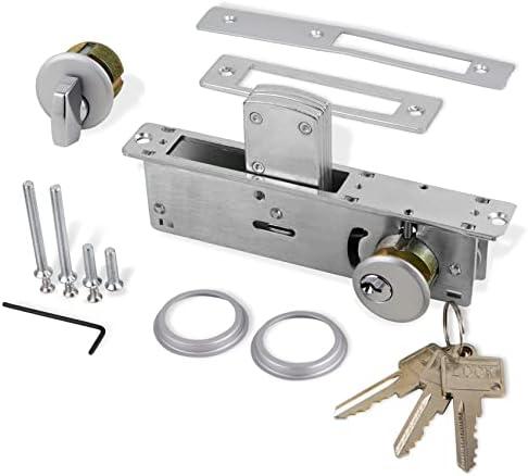 Storefront Door Mortise Lock Deadbolt Aluminum storefront Mortise Door Lock Hook Deadbolt Double Cylinder - Storefront Entry Door Lock Set (1-1/8" Backset)