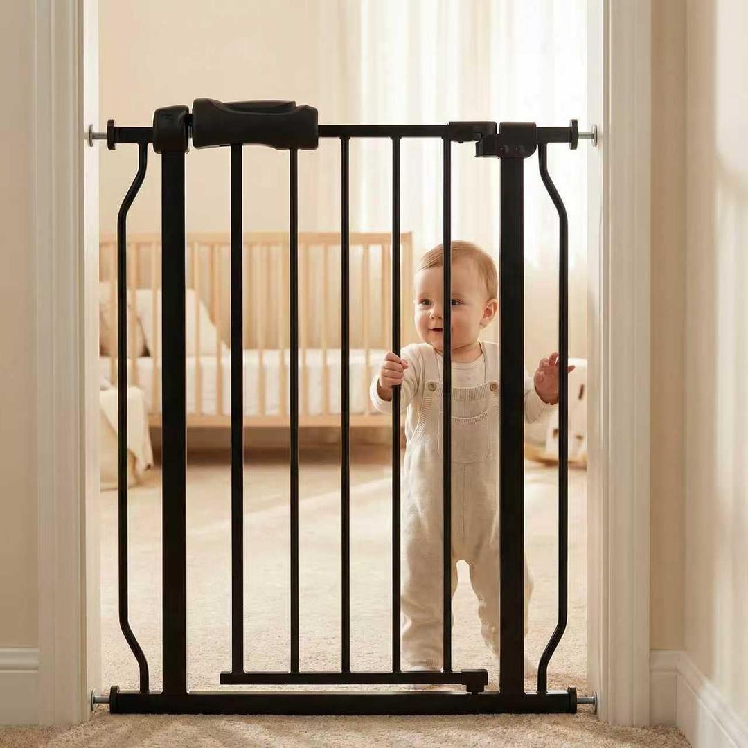 Narrow Baby Gate 24 Inch Small Black Tension Indoor Safety Gates Auto Close Walk Through Metal Narrow Dog Gate for The House Doorways Stairs (24.02"-27.56"/61-70CM, Black)
