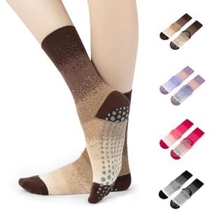 YOZHAKOU Pilates Grip Yoga Socks with Grips for Women, Colorful Non Slip Crew Athletic Socks for Barre, Anti-Slip Design.