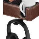 Desk Cup Holder Clip on Pen Holder Headphone Hanger Headset Stand Rotatable Clamp Hook Under Desk, Brown 