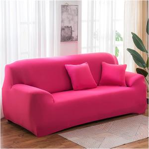 Stretchable Couch Covers, Couch and Loveseat Covers Solid Color Sofa Cover Rose Red, Cover: 64*50 in, Pillow Case: 16*16 (Polyester 2 Seater)