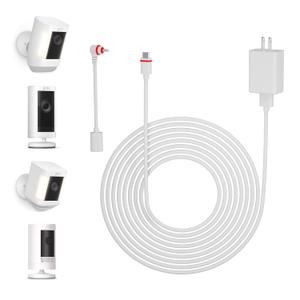 1 Pack - 16Ft/5m Charge Cable with Compatible with Ring Spotlight Camera Plus/Pro USB Plug Power Adapter Type C Charge Cable to Barrel Ring DC Plug Adapter to Continuously Charge Your Camera (White)