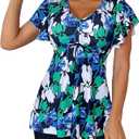 Fanuerg Women's Tankini Swimsuits Ruffled Flowy Tankini Tops with Boy Shorts Swimwear Tummy Control Two Piece Bathing Suits Green Floral Print XXL