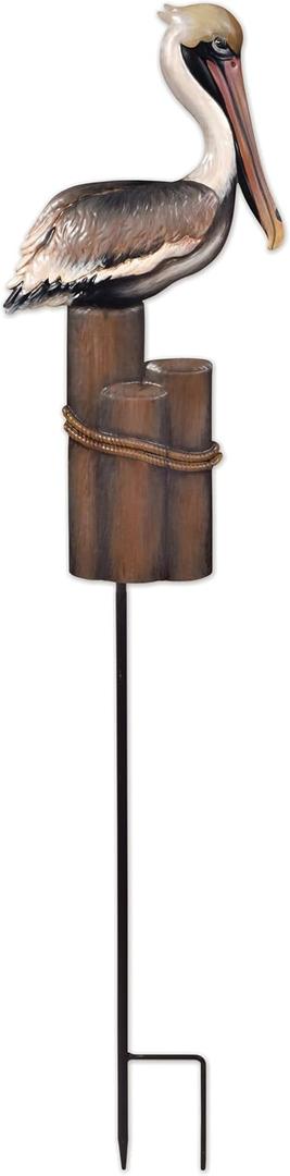 Sunset Vista Design Garden Stakes - Coastal Birds Metal Art for Yard or Patio Lawn Stake, 36-Inch, Brown Pelican