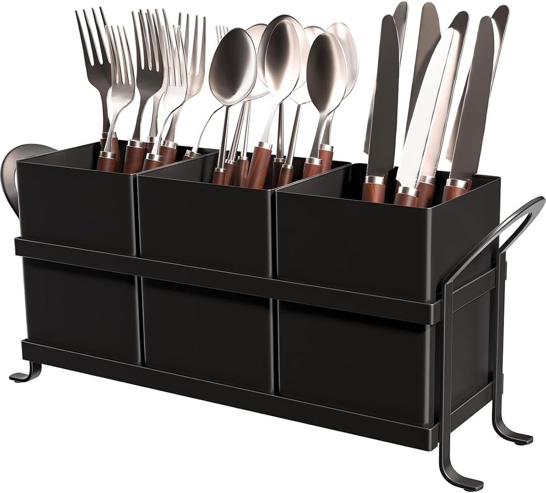 Black Kitchen Utensil Holder - Elegant Silverware Holder, Versatile Picnic and Flatware Caddy, Ideal for Modern Countertop Storage Solutions