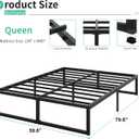 Lutown-Teen 14 Inch Queen Bed Frame Heavy Duty Steel Slat Support Metal Platform Bed Frame Queen Size No Box Spring Needed, Easy Assembly, Black