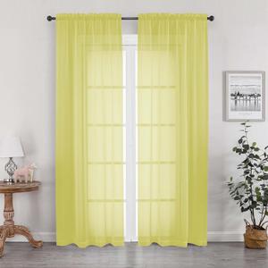 OWENIE Lemon Sheer Curtains 84 Inches Long for 2 Panels Set, Solid Light Filtering Voile Sheer Curtains for Living Room Bedroom, Modern Rod Pocket Lemon Curtain, 2 Pcs Total 84 Width 84 Long