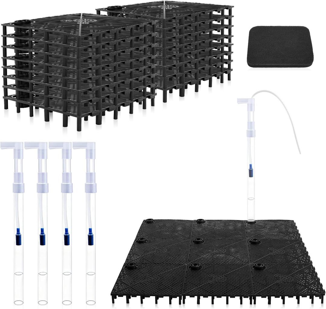 Sieral Undergravel Aquarium Filter for 40-55 Gallon Tanks, 16 Pcs 5.7'' x 5.7'' Plates, Under Gravel System for Clean Water, with 4 Uplift Tube and 1 Filter Cotton, for Fish Tank Fresh and Saltwater (Black)