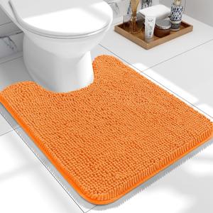 OLANLY Toilet Rugs U-Shaped 24x20, Extra Soft Absorbent Chenille Contour Bathroom Rugs for Toilet, Dry Quickly, Machine Washable, Non-Slip Bath Mat, Orange