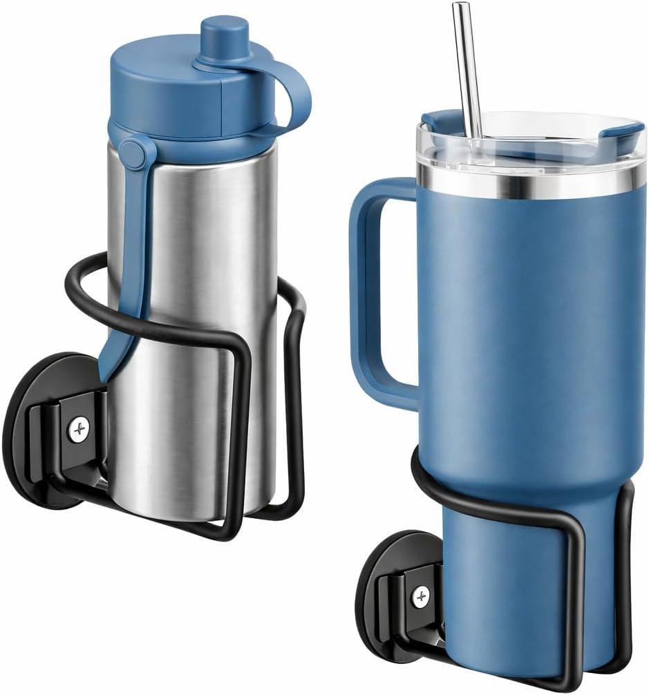 Magnetic Cup Holder for Fridge SUS 304 Stainless Steel Magnetic Water Bottle Holder Magnetic Drink Holder for Tractor Mower Truck School Bus Refrigerator Treadmill RV Boat Metal Surface - 2 Pack Black