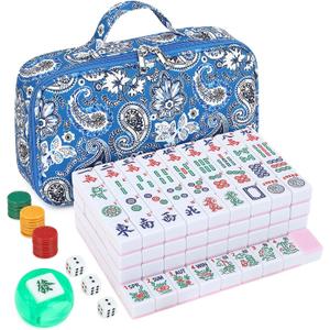 Suncle American Mahjong Tile Set X-Large 166 Pink Back Tiles 1.4" Large Size Tile with Carrying Travel Case, English Manual, Pro Complete Mahjongg Game Set