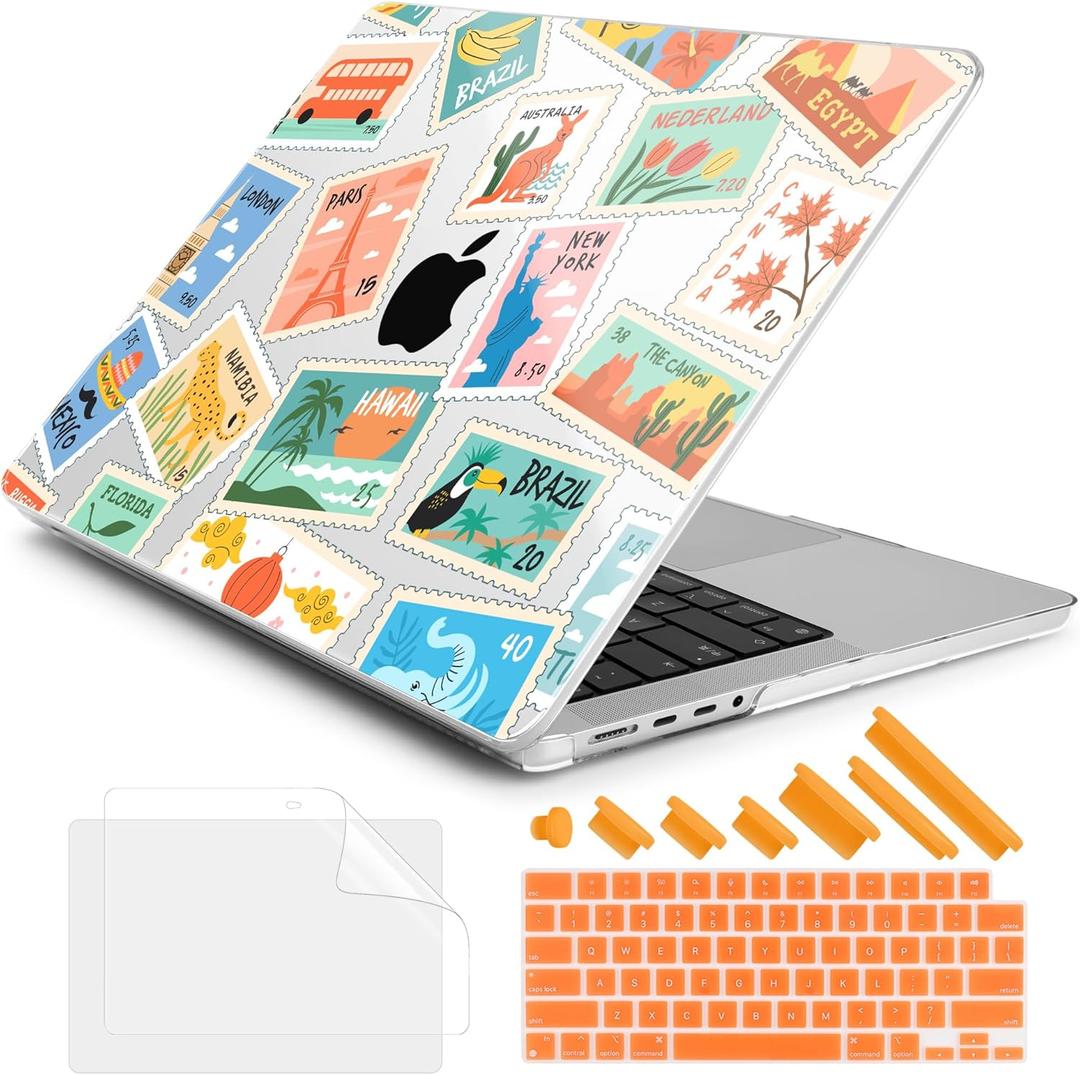 DONGKE Compatible with MacBook Pro 16 Inch Case (2026-2021 Release, M5 M4 M3 M2 M1 Pro/Max Chip), Plastic Hard Shell Cover with Keyboard Cover & Screen Protector for MacBook Pro 16", Post Stamps