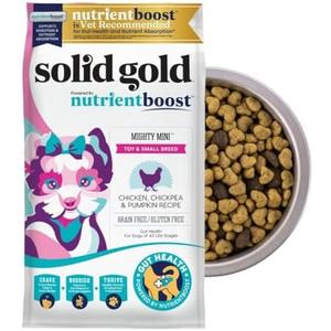 Solid Gold Toy & Small Breed Dry Dog Food Small Bites – Real Chicken, Grain Free Gluten Free, High Fiber Healthy Kibble w/Probiotics for Gut Health & Digestion Support– All Ages – NutrientBoost™ –11LB, Best By: 04/14/26