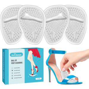 ZUCNANA Ball of Foot Cushions (2 Pairs Gel Shoe Inserts), Heel Inserts for Women, Non Slip Heel Pads, Heel Cushions for Women Foot Pain Relief and Comfort, One Size Fits Any (Clear)