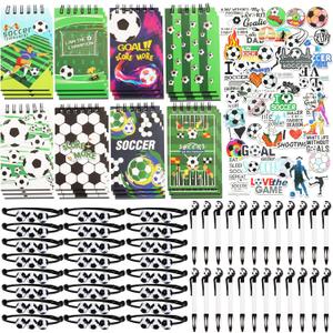 Kolewo4ever 172 Pieces Soccer Party Gifts Set with 24 Ball Pens,24 Wristbands,24 Mini Notepads 100 Soccer Stickers for Soccer Party Supplies Sports Gifts (Soccer)
