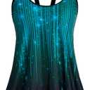 Plus Size Swim Top for Curvy Women Double Strap Flowy Cute Tankini Swimsuit Tops Hides Tummy Blue Green Rays 22W