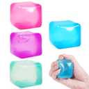 4pack Stress Cube Squishy Stress Balls for Adults Kids Fidget Toy for Your Best Mellow and Chill -Ice Cubes-Square Shape with Filling in Pink Blue Purple Green -Age 3 to Adult(4pcs Cube)