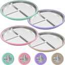 Stainless Steel Baby Plates with Suction, 4 Pack Kids Toddler Plates Set with Sturdy Silicone Suction Base Easy to Clean 9"