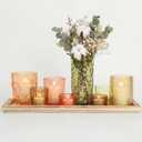 Votive Candle Holders Set with Wooden Tray - 8 Piece Rustic Colored Glass Candlestick & Solid Wood Centerpiece Decor for Mantel, Dining Table, Farmhouse Wedding Decor