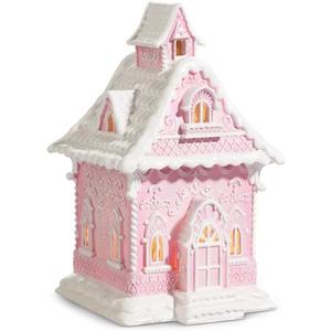 Raz Imports Lighted Gingerbread House, 13.25-inch Length, Pink, Christmas, Home Decor