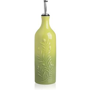 Sweejar Large Olive Oil Dispenser Bottle, 24 Oz Ceramic, Modern Relief Design, Dishwasher Safe, Gradient Green