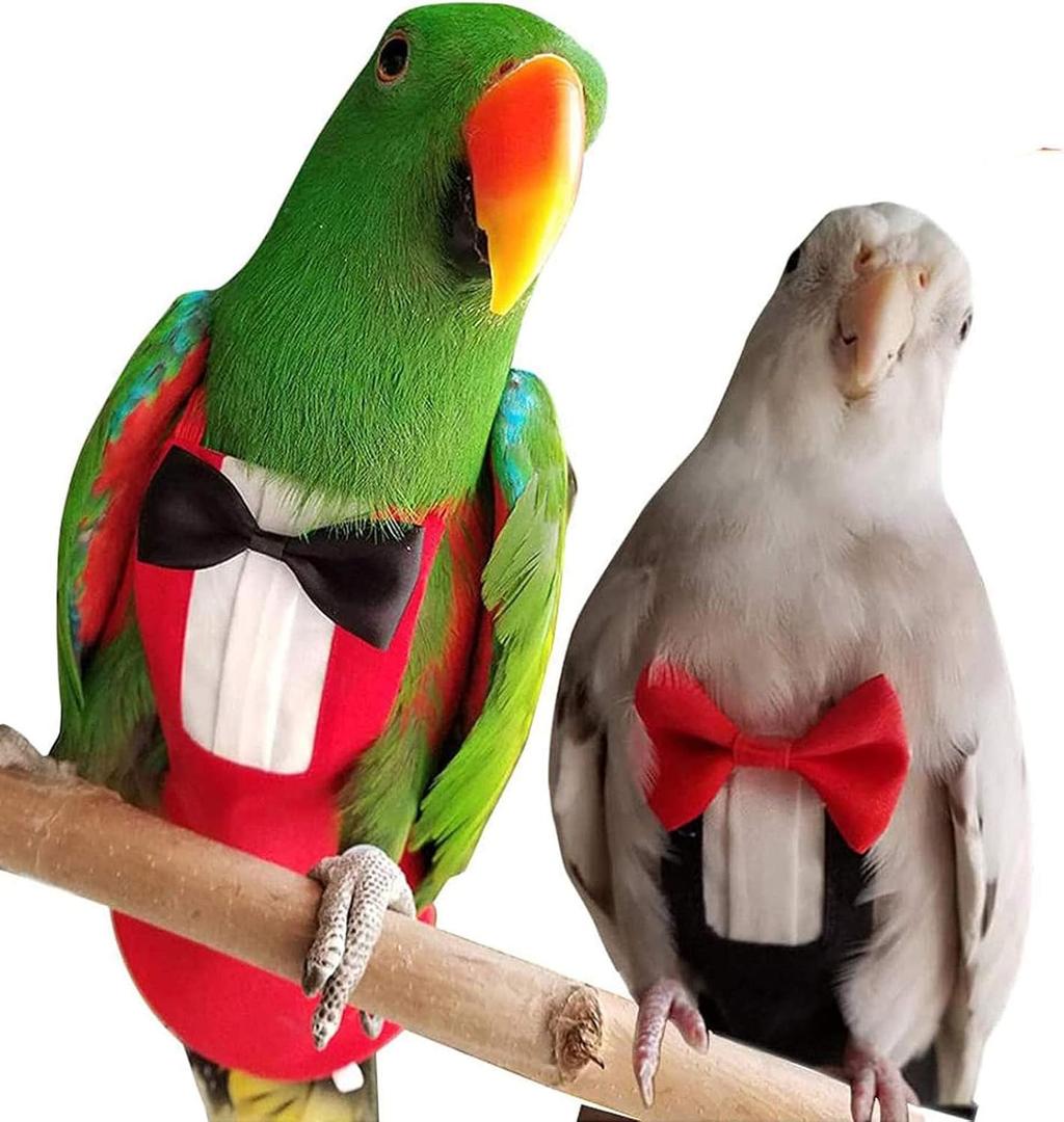 QBLEEV 2 Pack Bird Diapers, Cockatiel Tuxedo Flight Suite, Reusable Parrot Nappy Clothes Costume for Wedding Party Birthday Cosplay Photo, Pigeon Pants Urine Wet Suit for Conure Macaw Budgies Parakeet, Size: M