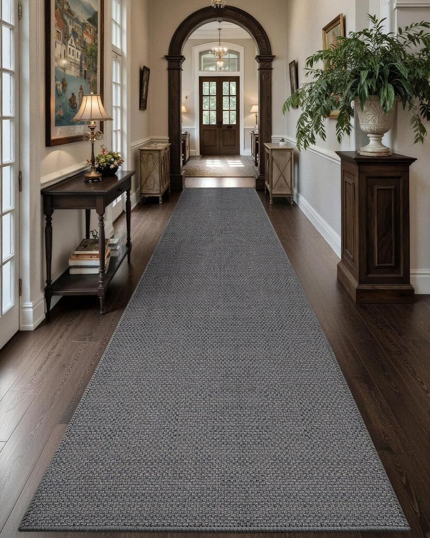 Color&Geometry Door Mat 2'4"x12' Runner Rug with Rubber Backing, Non Slip Washable Hallway Rug, Carpet Runners for Hallway Living Room Bedroom, Heather Light Grey (Rolled-up NO Creases), 28"x144"