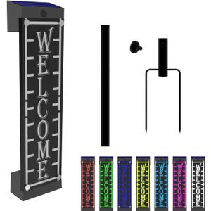 Illuminated Solar Welcome Sign for Front Door, Waterproof RGBW Color Changing, Lighted Pronch Welcome Plaque Solar Powered with Stakes for Yard Home Party Outside Decor (16x4 inch)