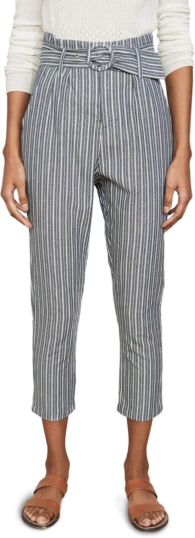 Steve Madden Women's Get in Line Cotton Stripe High Waist Crop Pant (Blue), 10