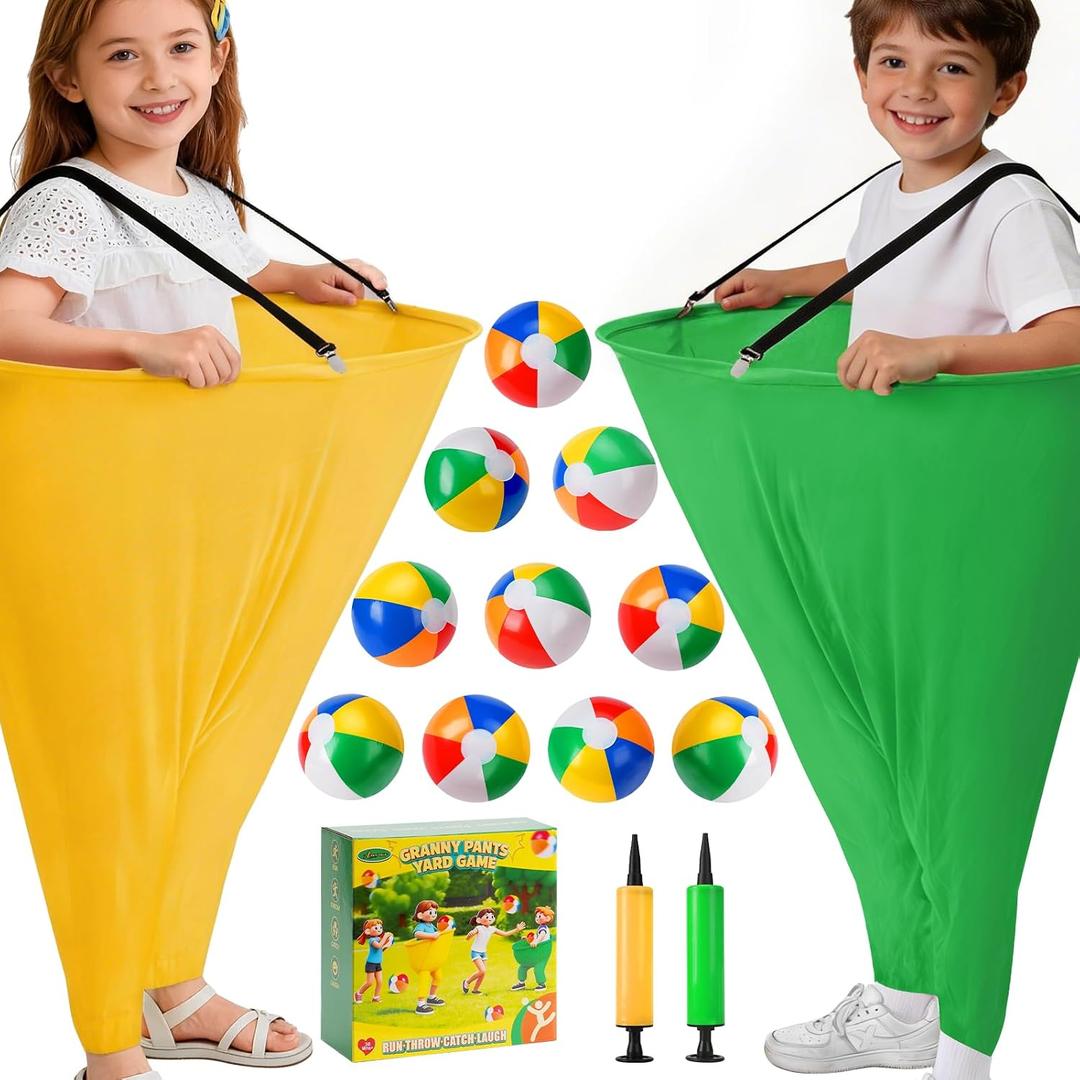 17 PCS Granny Pants Yard Game Easter Games Set, 2 Oversized Granny Funny Pants with 10 Balls, 2 Air Pumps, Outdoor Tossing Games for Kids Backyard Lawn Easter Carnival Party Reunion Gathering 4+ Ages