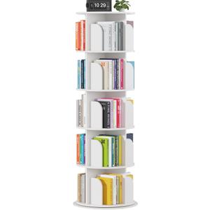 Rotating Bookshelf Tower 5 Tier,Spinning Bookcase, Revolving 360 Book Shelf Narrow Tall Bookcase, Vertical Turning Round storage Bookshelf ,Book Shelf Organizer for Bedroom, Living Room, White