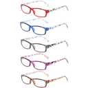 Kerecsen Reading Glasses 5 Pairs Fashion Ladies Readers Spring Hinge with Pattern Print Eyeglasses for Women (Multicolor, 1.5, x)