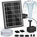 Solar Fountain Pump for Bird Bath, 4W Solar Water Fountain with 5 Spray Modes & 4ft Hose, 9.8ft Power Cord, Dry-Run Protection & Low Noise for Garden Small Pond Fish Tank DIY Water Feature