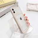 NITITOP Compatible with iPhone 11 Case with Card Holder Clear Cute Bow Ribbon for Women Girls Colorful Frame Soft TPU Wallet Shockproof Protective Cover - Light Pink