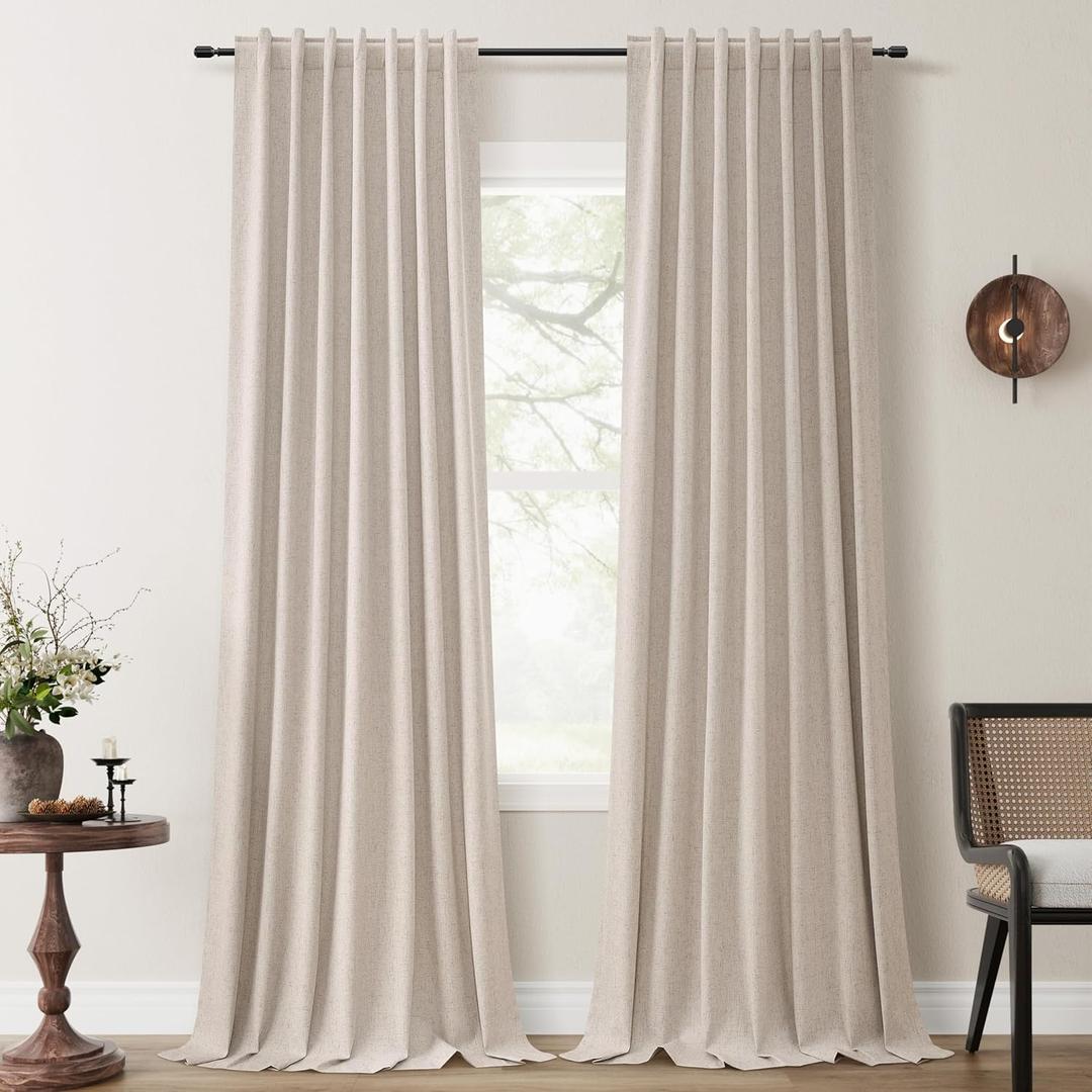 Black Out Curtains 84 Inch Long 2 Panels Set for Bedroom Oatmeal Linen Curtains Light Blocking Thermal Insulated Room Darkening Nursery Curtains With 100% Blackout Coating Warm Taupe 7ft 52x84
