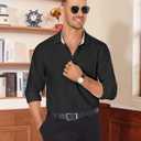 Alimens & Gentle Mens Dress Shirts Casual Long Sleeve Wrinkle Free Stretch Club Prom Party Button Down Shirt with Pocket (Black)