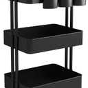 AIYAKA 3-Tier Rolling Utility Storage Cart, Multifunction Trolley Service Cart, with Mesh Basket Handles and Wheels, for Bathroom, Kitchen, Office, Black