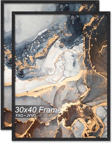 Fxojyvo Engineered Wood 30 x 40 Frame Set of 1, Black Picture Frame for 30x40 Inch Poster Puzzle Photo, Light Weight 30by40 Poster Frame with Wood-grain for Wall - 1 Pack/Black/30 x40