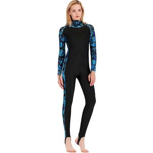Micosuza Full Body Swimsuit Swim Suit Full Coverage - Long Legs Long Sleeves for Women One Piece Rash Guard (XX-Large, Blue Leaves)