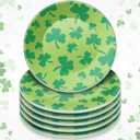 6 Pcs 6 Inch St. Patrick's Day Ceramic Decorative Plate Irish Shamrock Tableware Plate Leaf Clover Display Dish for St. Patrick's Celebration, Dinner Party, Wedding(Light Green)