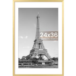 upsimples 24x36 Poster Frame, Display Pictures 20x30 with Mat or 24x36 Without Mat, Wall Hanging Picture Frame, Gold, 1 Pack