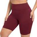 VALANDY Creamlush Plus Size Biker Shorts for Women - 8" High Waisted Ultra Soft Yoga Shorts(L-XL) (Wine Red)