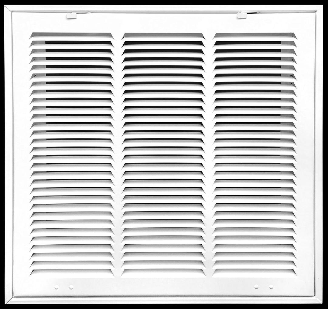16" X 16" Steel Return Air Filter Grille for 1" Filter - Fixed Hinged - HVAC Duct Cover - Flat Stamped Face - White [Outer Dimensions: 18 5/8" X 18 5/8"]
