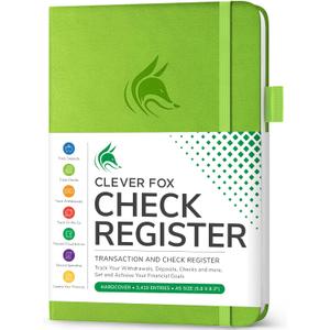 Clever Fox Check Register Book - Deluxe Transaction Register, Accounting Ledger Book, Checkbook Register & Checking Account Register Book for Personal and Work Use, A5 Hardcover - Green