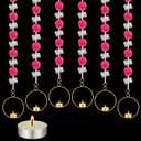 Gejoy 6 Sets Diwali Decorations Includes 6 Pcs 4 Feet Artificial Marigold Flowers Garland for Decoration 6 Hanging Tea Light Candle Holders and 6 Candles for Home Wall Indian Pooja Wedding Decor (Round, Pink,white)