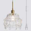 Modern Glass Plug in Pendant Light with Crystal Vintage Mini Glass Hanging Light with 14.76ft Plug in Cord Farmhouse 9.8" Crystal Glass Pendant Lighting for Kitchen Island, Bedroom